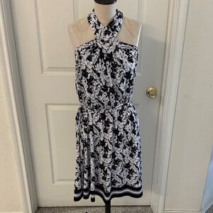 MICHAEL Michael Kors Black and White Backless Halter Floral Dress